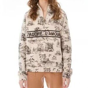 EllandEmm J’Adore L'Amour Beige Graphic Quarter Zip Sweater